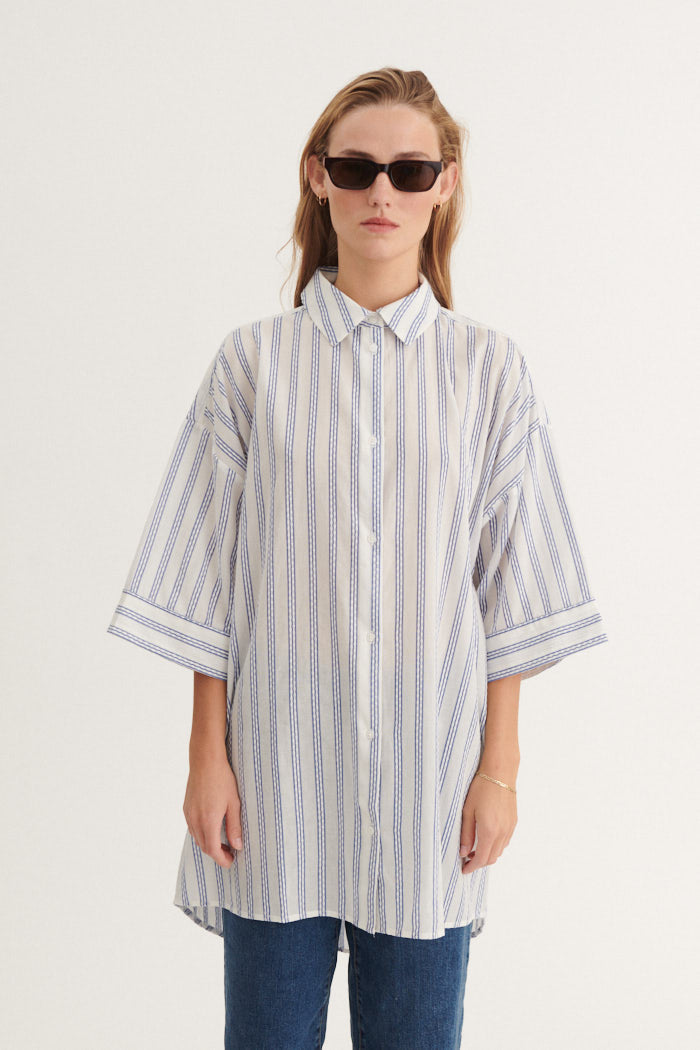 Basic Apparel Ada 3/4 Sl. Shirt Skjorter 781 True navy / whisper white